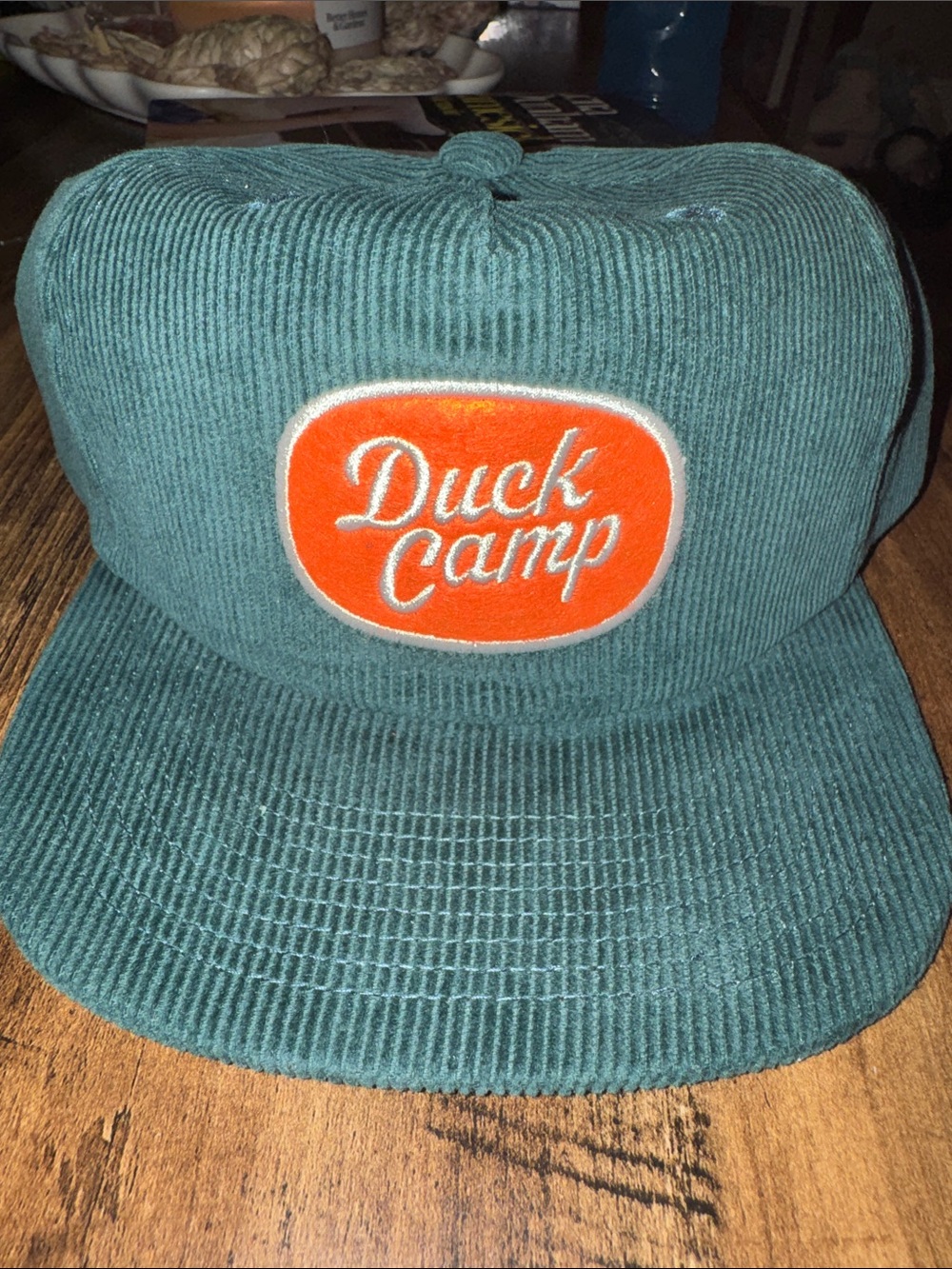Duck Camp Teal Corduroy Snapback Hat with Orange Patch